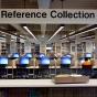 A reference collection area in a library. 